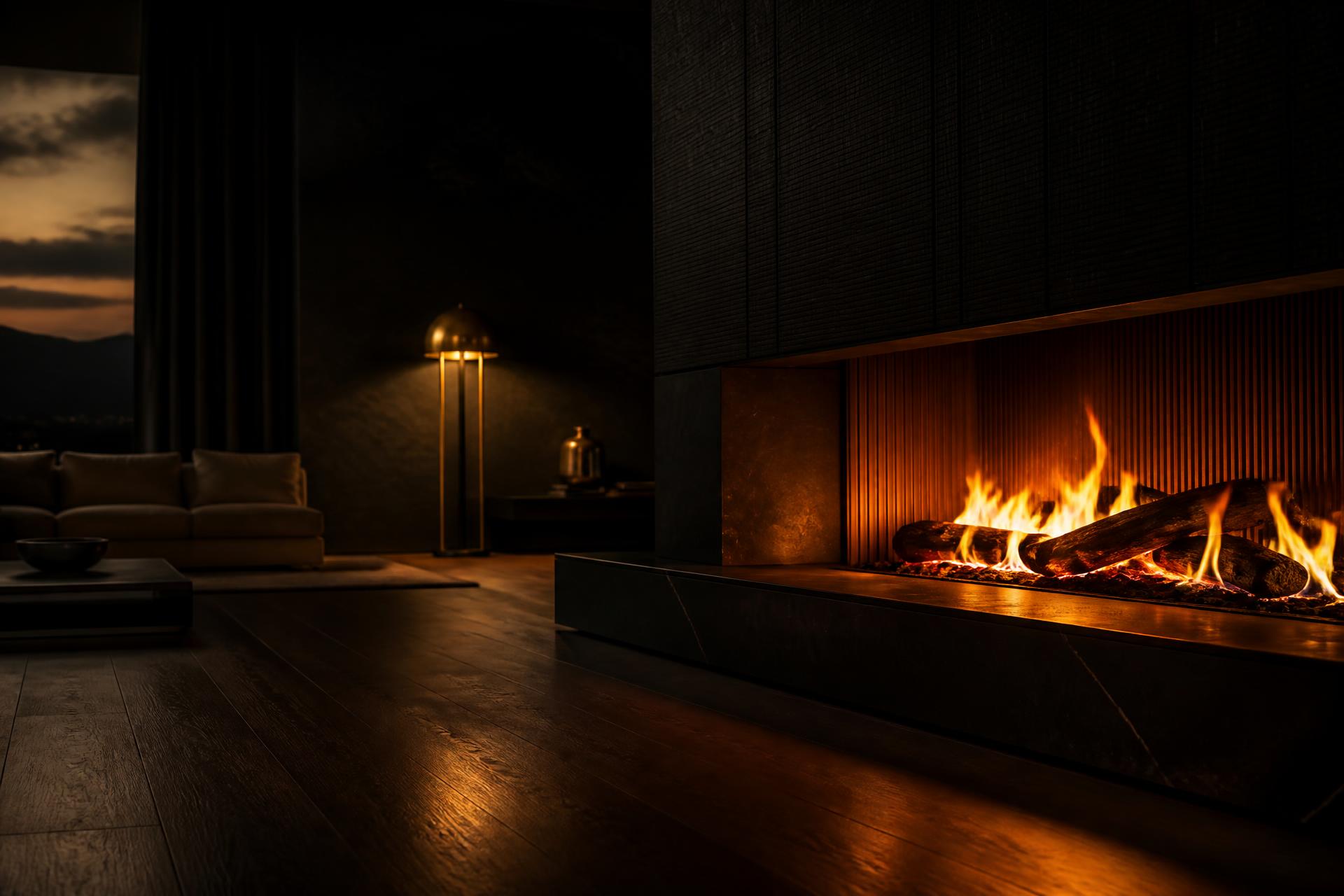 Warm fireplace interior